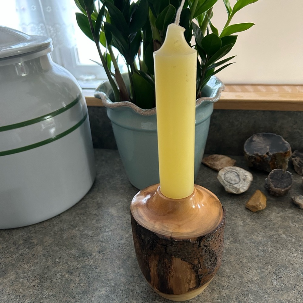 🕯️ Handmade Candle Holder, Aspen Wood, with Candle, Vintage, EUC, Western Decor